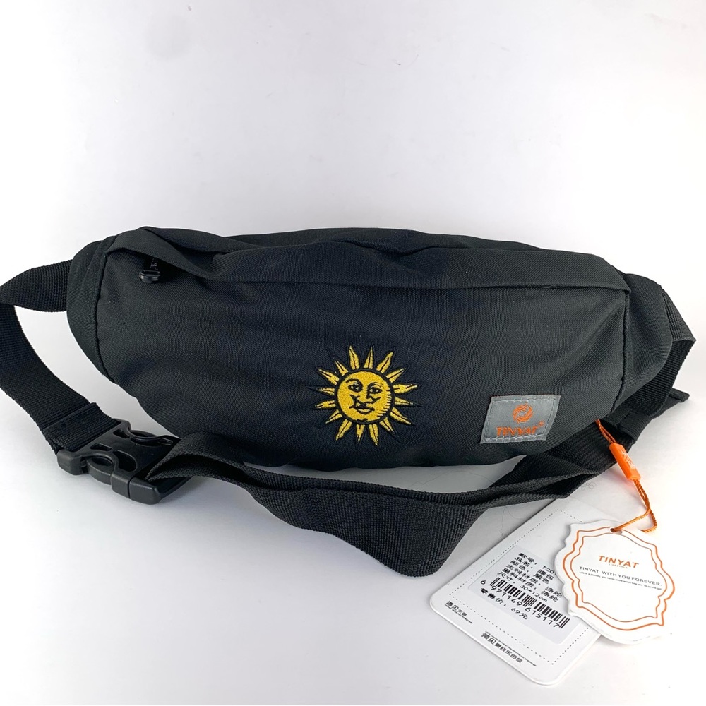 NEW Tinyat Fanny Pack Black Bag with Yellow Sun Embroidery – Adjustable Strap